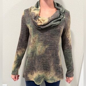 Entro Green and Brown Cowl Neck Sweater